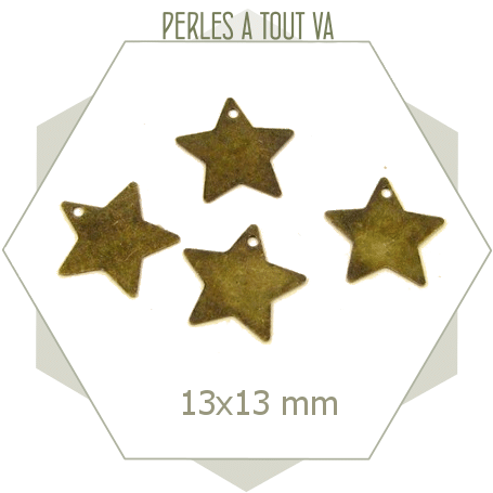 30 breloques étoiles 13mm, pièces couleur bronze pour montages de bijoux