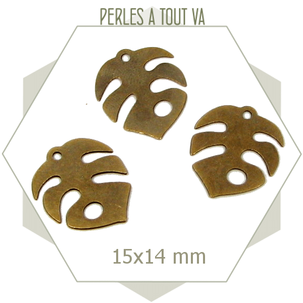 8 breloques feuille de philodendron jungle couleur bronze