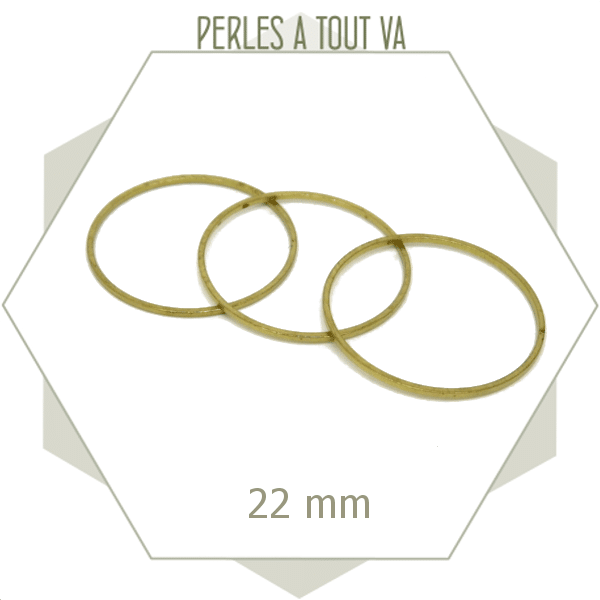 20 anneaux fermés cercle 22 mm laiton brut doré, connecteurs