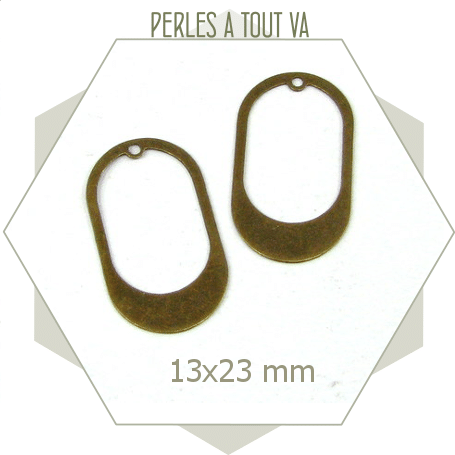 8 breloques ovales lisses ajourées bronze, sequin évidé, support perles