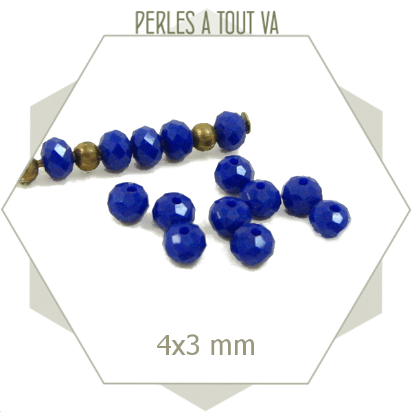135 perles de verre à facettes donuts bleu cobalt 4x3 mm