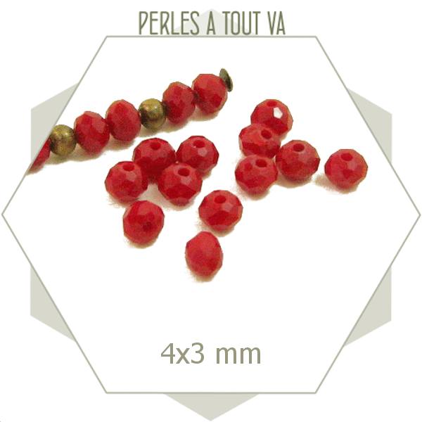 145 perles de verre à facettes donuts rouge rubis 4x3 mm