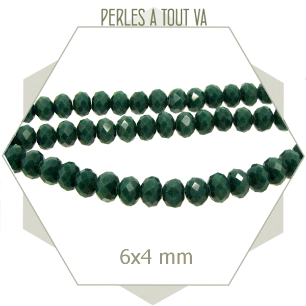 95 perles de verre à facettes donuts vert émeraude 6x4 mm