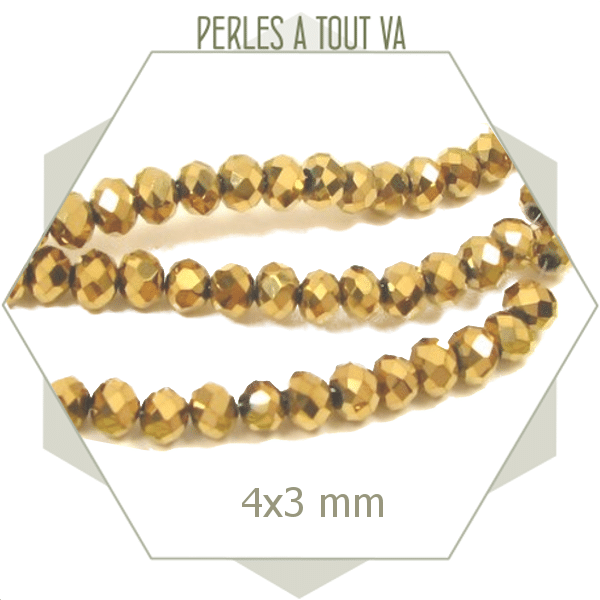 95 perles donuts en verre dorées -  4x3 mm