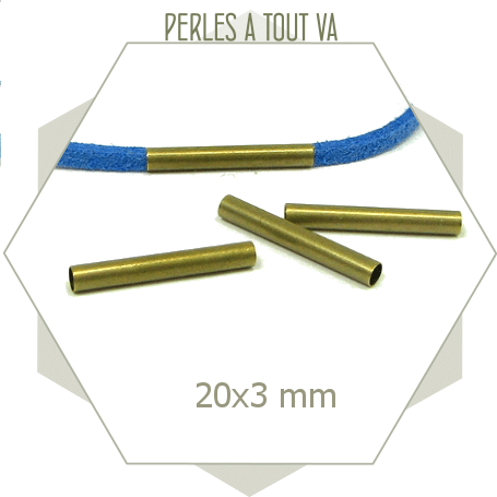 20 perles tubes bronze 3x20 mm droit